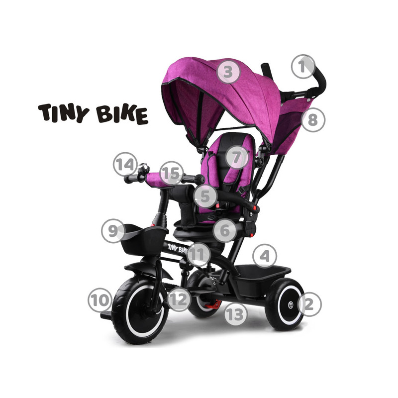Tiny Bike 3in1 kolmerattaline jalgratas koos varikatusega, roosa