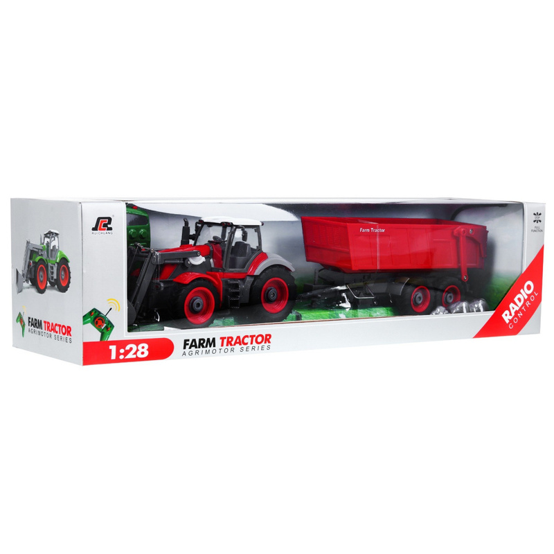 Kaugjuhitav traktor koos haagisega, punane