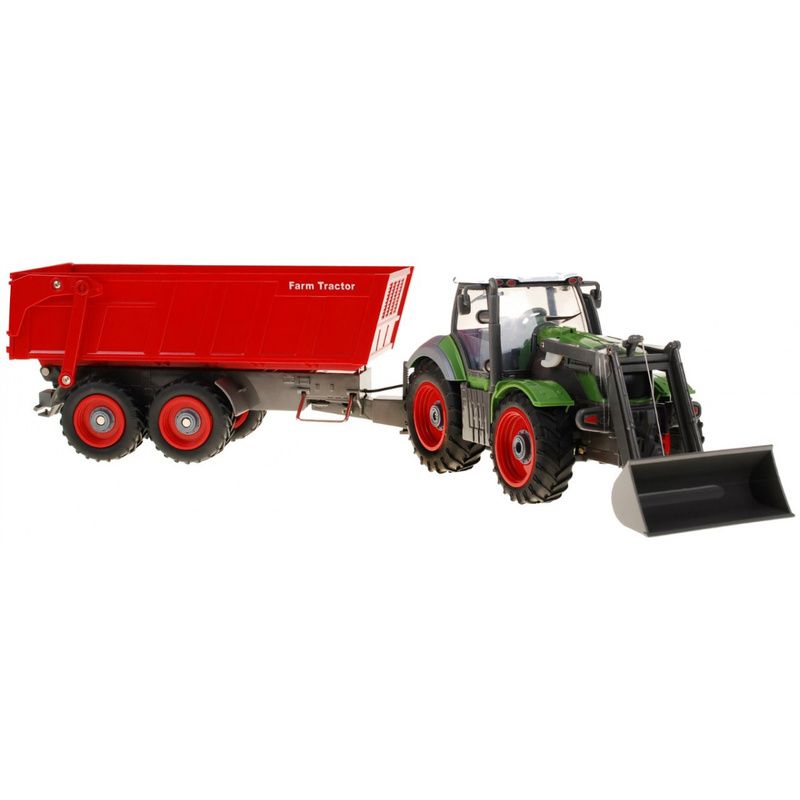 Kaugjuhitav traktor koos haagisega 1:28, roheline ja punane