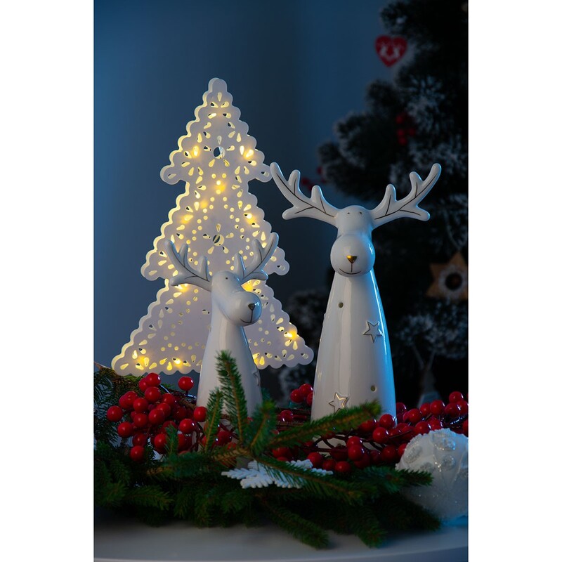 Jõulukaunistus LED - põhjapõder, valge, 29,5 cm