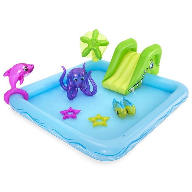 	Slaidi-, pihustus- ja täispuhutavate mänguasjadega bassein "Fantastiline akvaarium" Bestway	