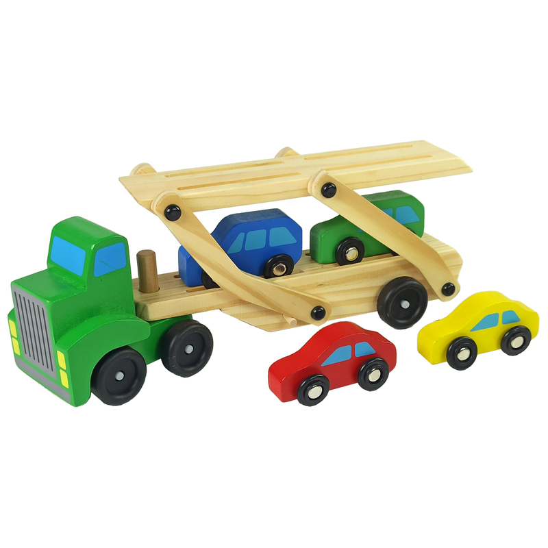 Puidust traktor mänguautodega, roheline
