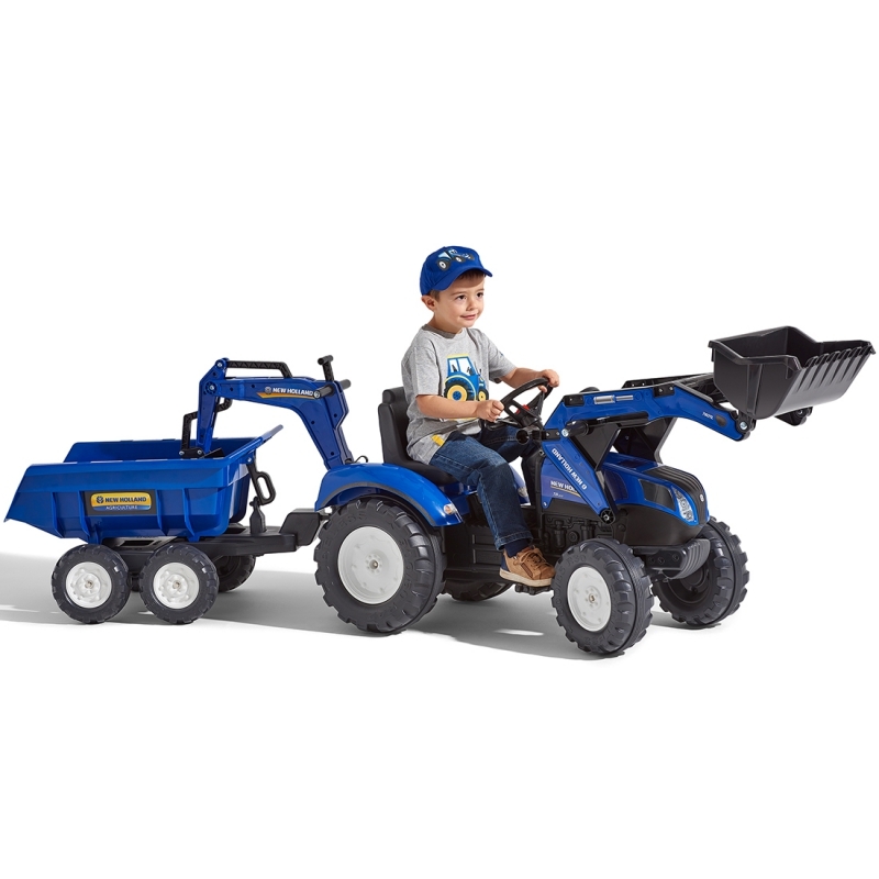 Traktor koos labida ja haagisega, sinine