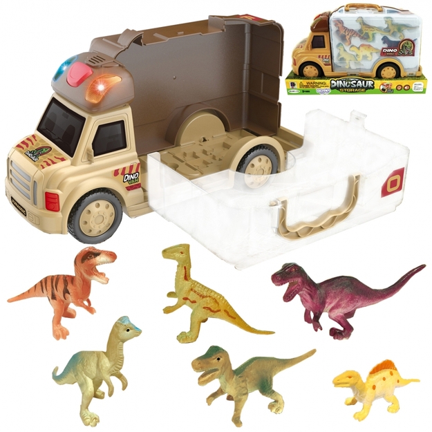 Woopie 2in1 veoauto ja kohver koos 6 dinosauruse figuuriga
