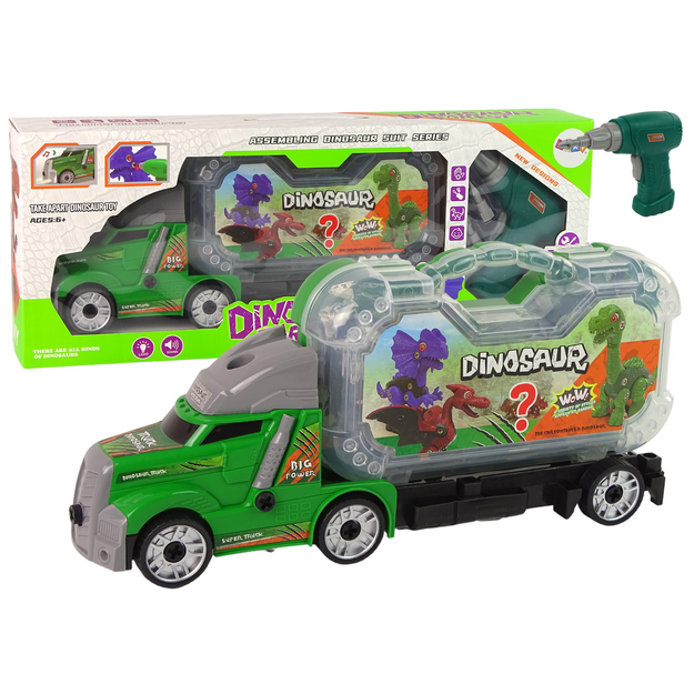 Dinosauruse ja kruvikeerajaga veoauto