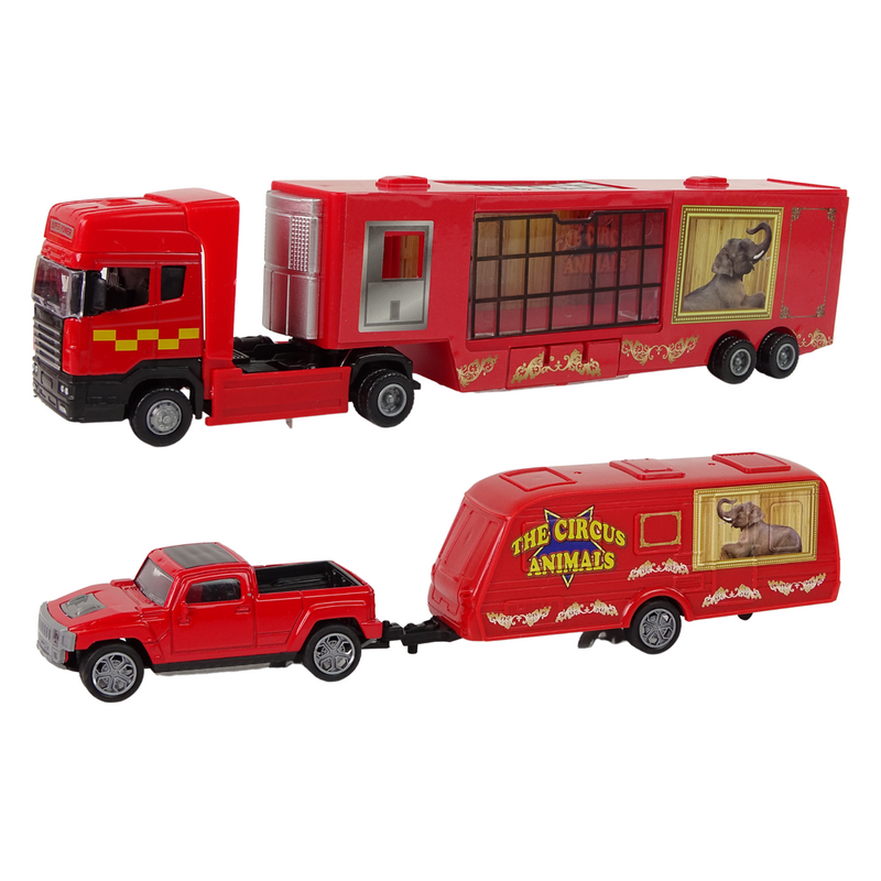 Mänguasja tsirkuse loomade veoauto koos autoga