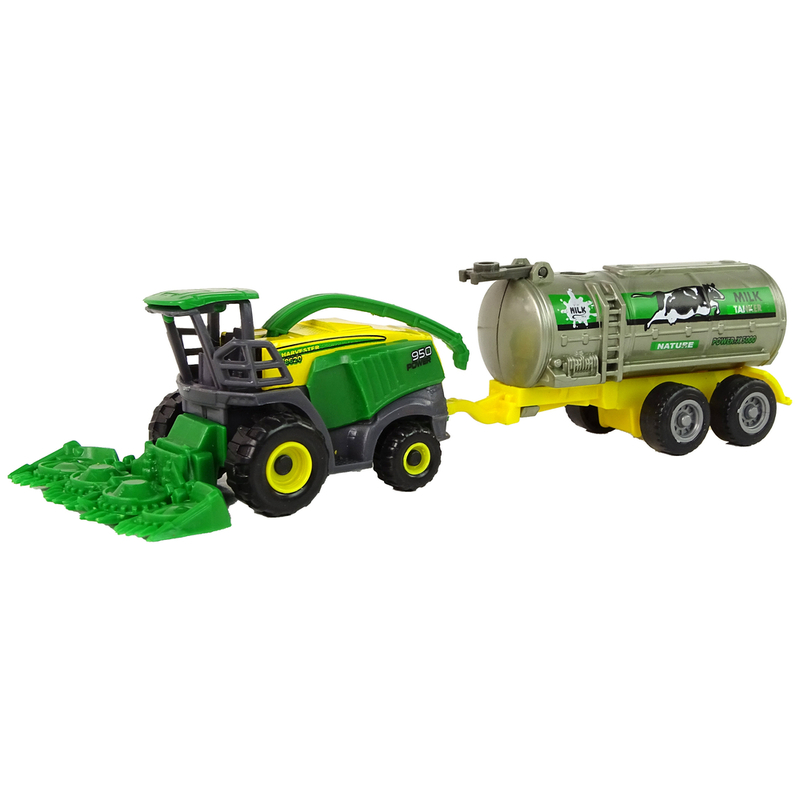 Traktor koos haagisega, roheline/kollane