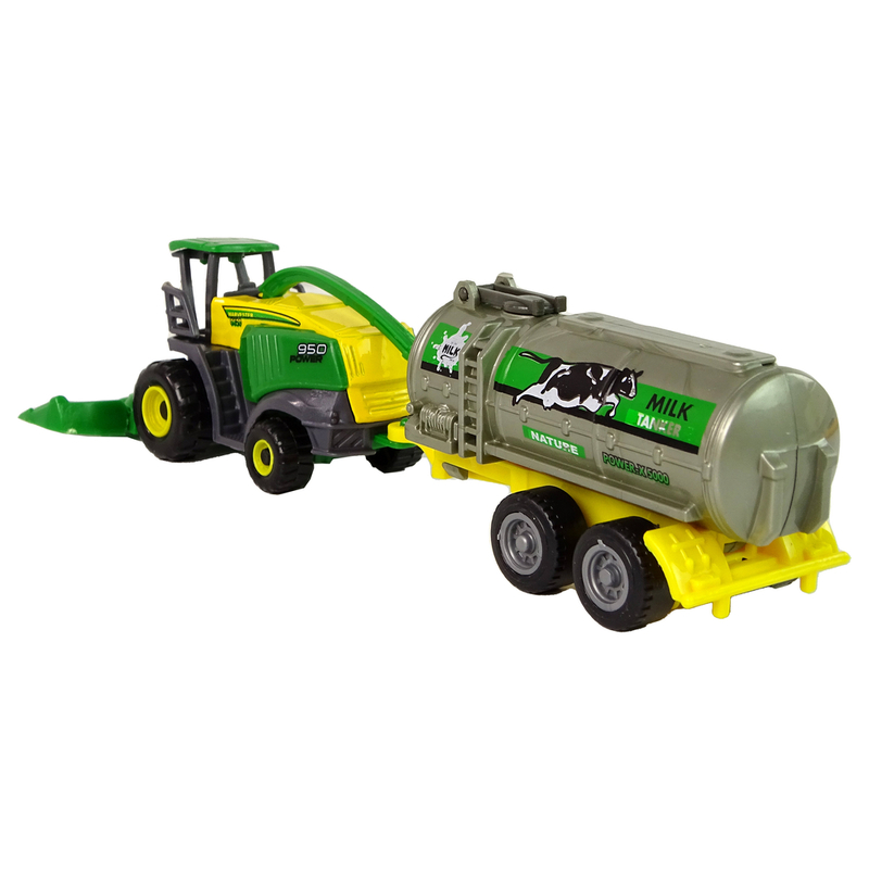 Traktor koos haagisega, roheline/kollane