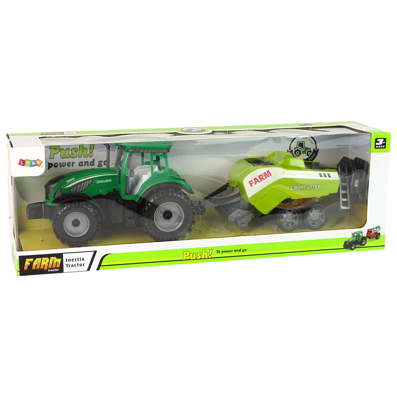 Roheline traktor, millel on eemaldatav hõõrdekettaga puur