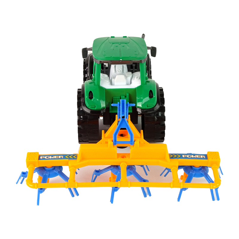 Roheline traktor oranži ja sinise harali hõõrdekettaga