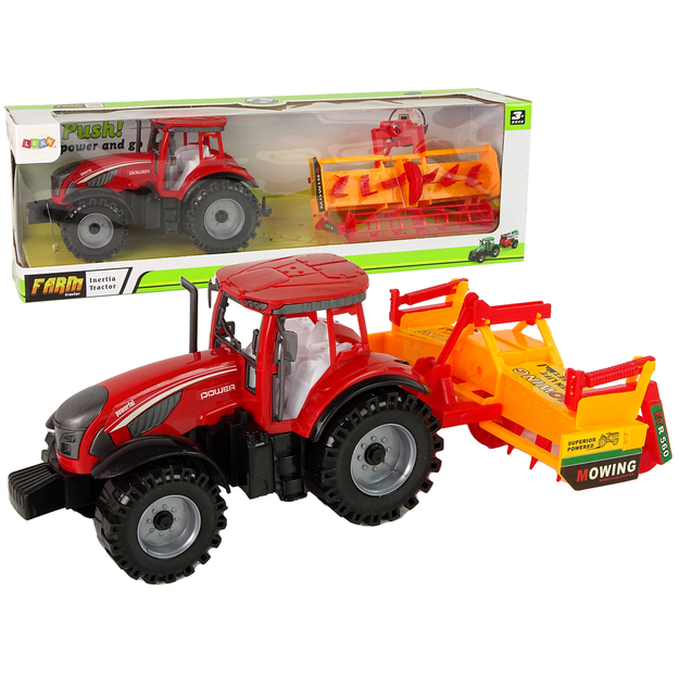Punane traktor oranži kultivaatoriga
