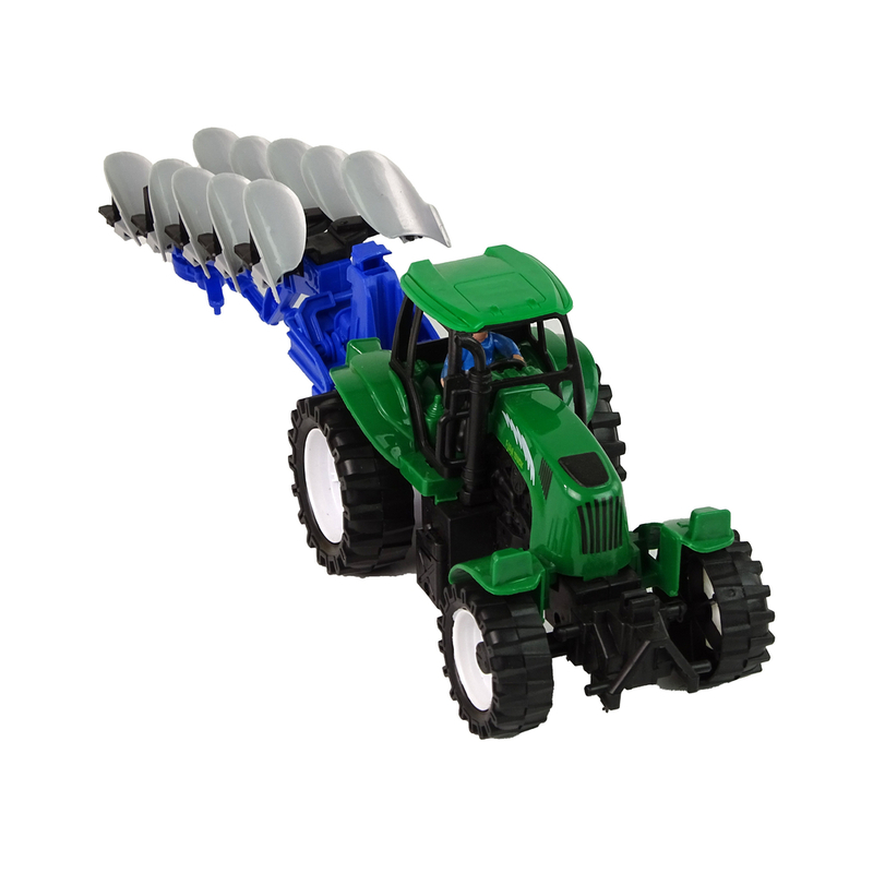 Traktor koos künaga, roheline/sinine