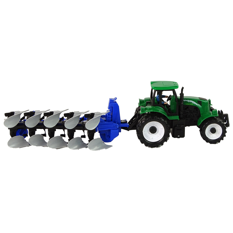 Traktor koos künaga, roheline/sinine