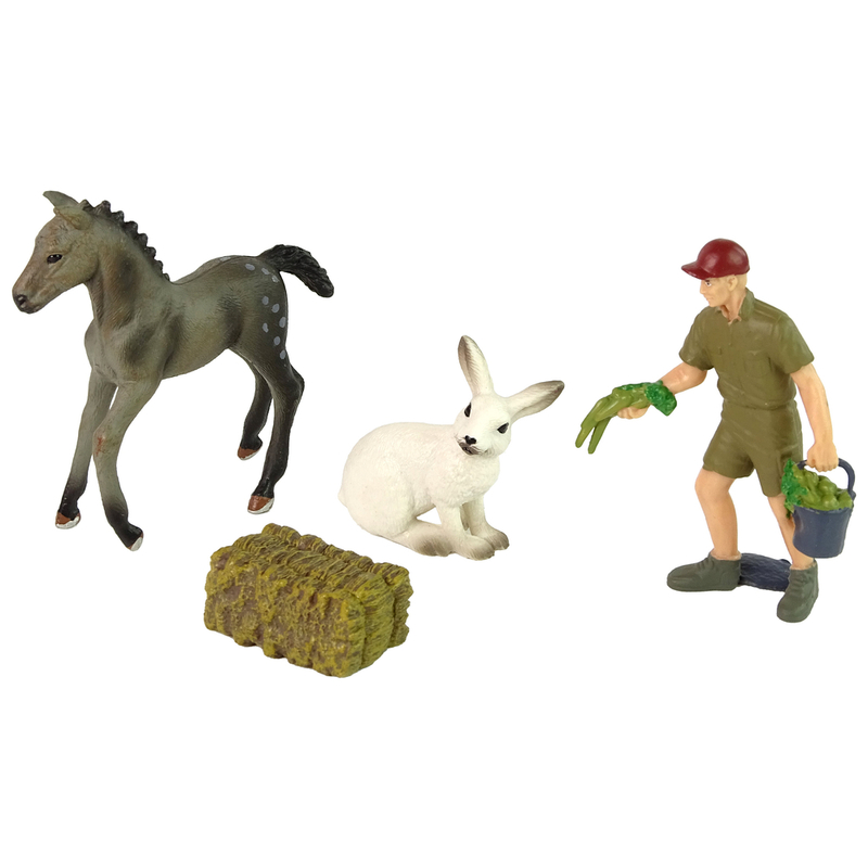 Loomafiguuride komplekt (hall hobune, jänes, talunik)