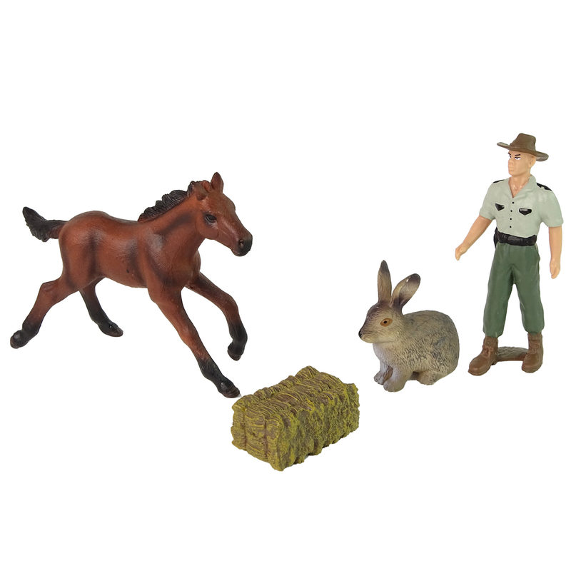 Loomafiguuride komplekt (pruun hobune, jänes, põllumees)