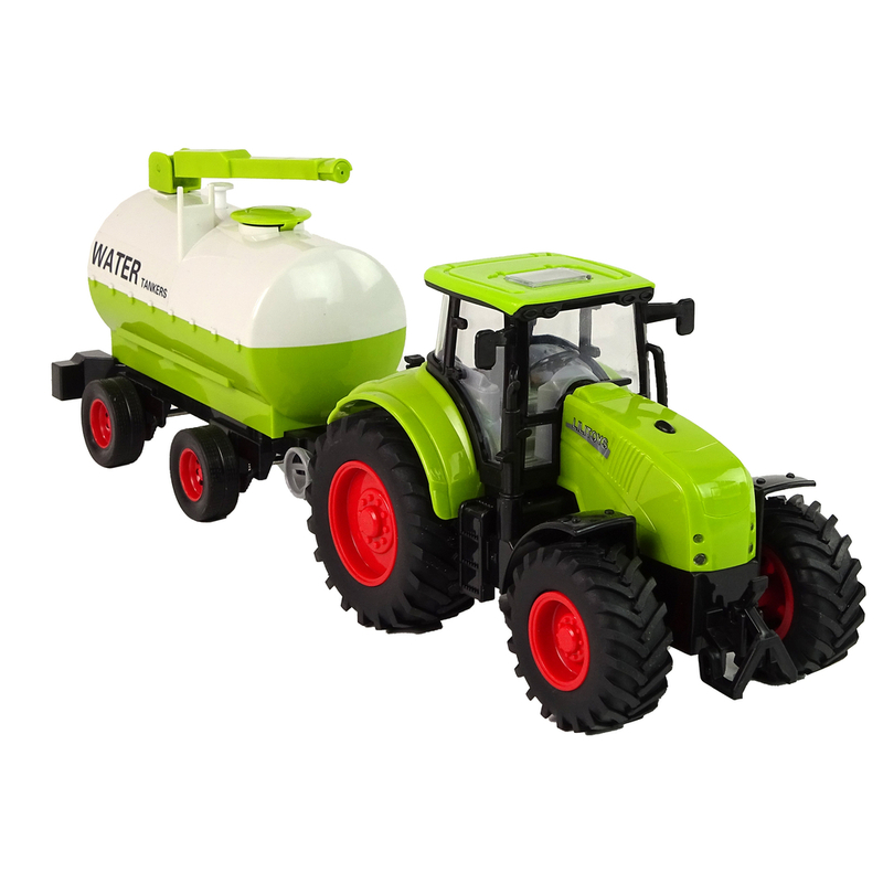 Traktor koos haagisega, valge/roheline