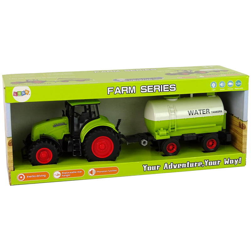 Traktor koos haagisega, valge/roheline