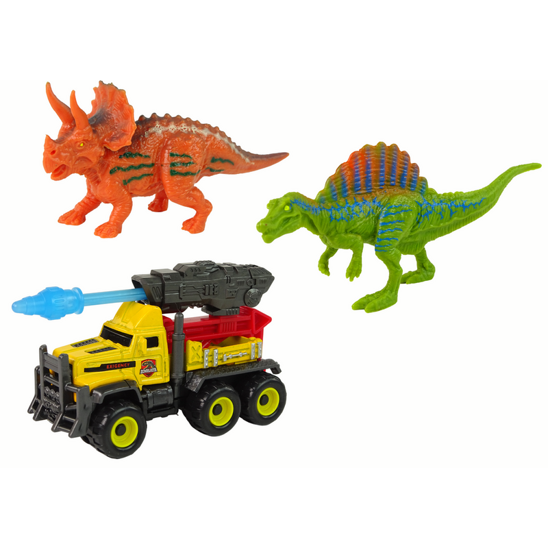 Dinofiguuride ja auto komplekt, kollane