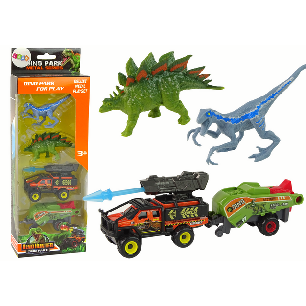 Dinosaurus, auto ja haagis, oranž