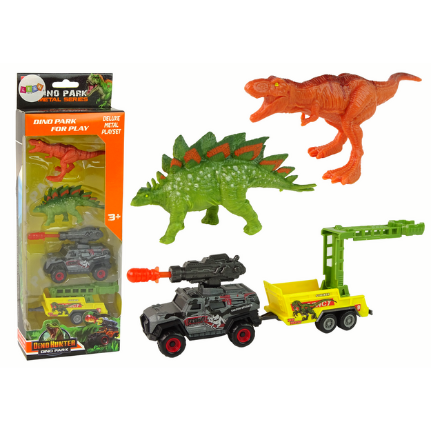 Dinosaurus, auto ja haagis, hall