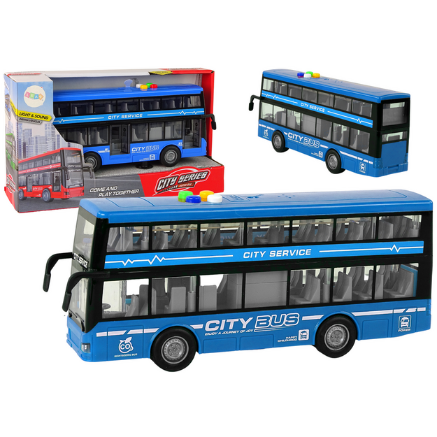 Kahekorruseline buss valgus- ja heliefektidega, sinine