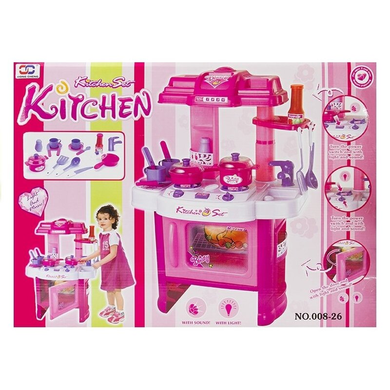 Laste kööginurk koos ahju ja tarvikutega, roosa